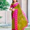 Yellow Green Cotton Printed Sarees