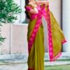 Yellow Green Cotton Printed Sarees - Image 3