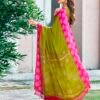 Yellow Green Cotton Printed Sarees - Image 4