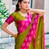 Yellow Green Cotton Printed Sarees - Image 5