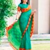 Teal Green Cotton Printed Sarees - Image 3