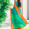 Teal Green Cotton Printed Sarees - Image 4