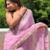 Light Pink Georgette Plain Sarees - Image 6