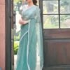 Blue Net Plain Saree - Image 3