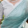 Blue Net Plain Saree - Image 6