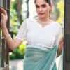 Blue Net Plain Saree - Image 7
