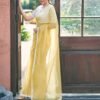 Yellow Net Plain Saree - Image 3
