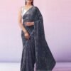 Navy Blue Georgette Printed Saree