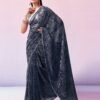 Navy Blue Georgette Printed Saree - Image 3