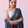 Navy Blue Georgette Printed Saree - Image 4