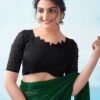 Dark Green Georgette Plain Saree - Image 7
