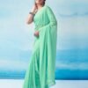 Mint Green Georgette Plain Saree - Image 3