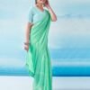Mint Green Georgette Plain Saree - Image 4