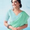Mint Green Georgette Plain Saree - Image 5