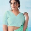 Mint Green Georgette Plain Saree - Image 6
