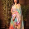 Multicoloured Organza Printed Saree
