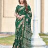 Bottle Green Silk Printed Saree