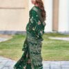 Bottle Green Silk Printed Saree - Image 2