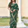 Bottle Green Silk Printed Saree - Image 3