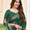 Bottle Green Silk Printed Saree - Image 4