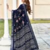 Navy Blue Silk Printed Saree - Image 2