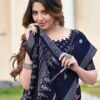 Navy Blue Silk Printed Saree - Image 7