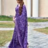 Violet Silk Printed Saree - Image 3