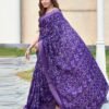 Violet Silk Printed Saree - Image 4