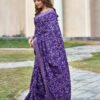 Violet Silk Printed Saree - Image 5