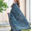 Sea Blue Silk Printed Saree - Image 3