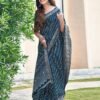 Sea Blue Silk Printed Saree - Image 4