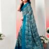 Teal Blue Chiffon Printed  Saree - Image 2