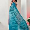 Teal Blue Chiffon Printed  Saree - Image 3