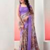 Light Violet Chiffon Printed  Saree