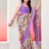 Light Violet Chiffon Printed  Saree - Image 4