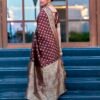 Dark Maroon Silk Weaving Saree - Image 3