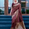 Dark Maroon Silk Weaving Saree - Image 4