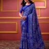 Dark Blue Silk Bandhani Saree
