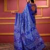 Dark Blue Silk Bandhani Saree - Image 3