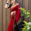 Red Cotton Plain Saree