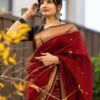 Red Cotton Plain Saree - Image 3