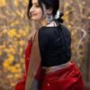 Red Cotton Plain Saree - Image 5