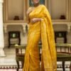 Yellow Silk Plain Saree - Image 3