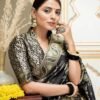 Black Silk Plain Saree - Image 5
