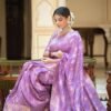 Lavender Silk Plain Saree - Image 5
