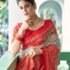 Light Beige Silk Printed Saree - Image 6