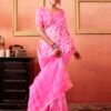 Pink Cotton Zari Saree - Image 5