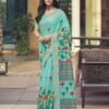 Turquoise Cotton Zari Saree
