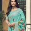 Turquoise Cotton Zari Saree - Image 2