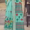 Turquoise Cotton Zari Saree - Image 3